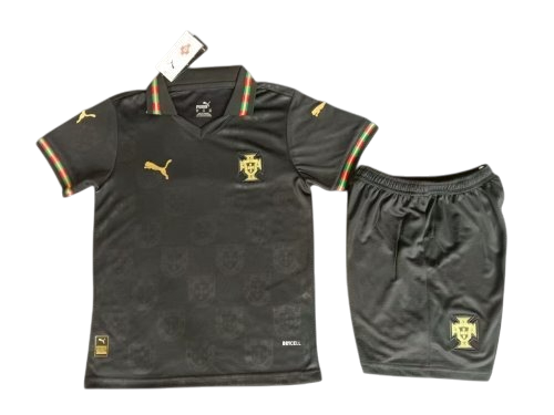 Portugal 25/26 Adidas Kids Away Kit - Black & Gold - Inc Socks