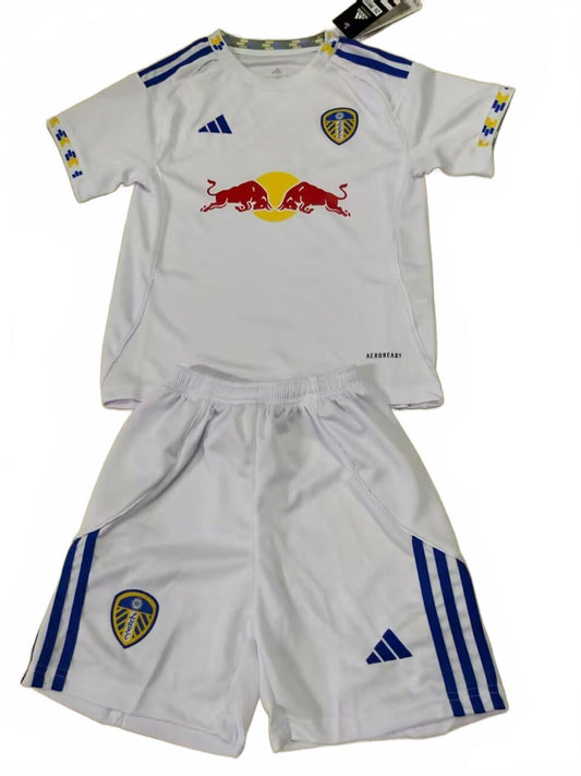 Leeds 25/26 Adidas Kids Home Kit - White - Inc Socks