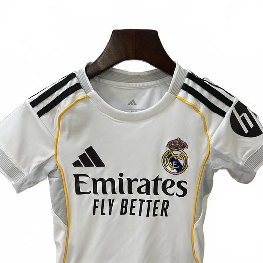 Real Madrid 25/26 Adidas Kids Home Kit - Inc Socks