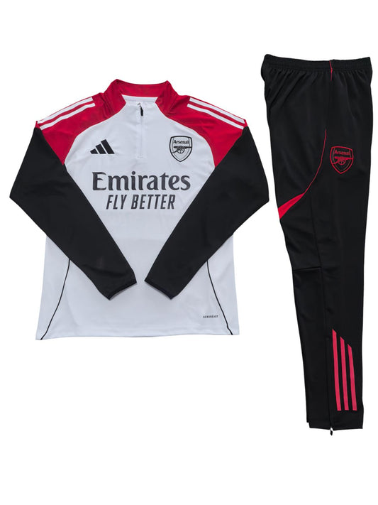Arsenal Adidas Kids Tracksuit - White, Red & Black