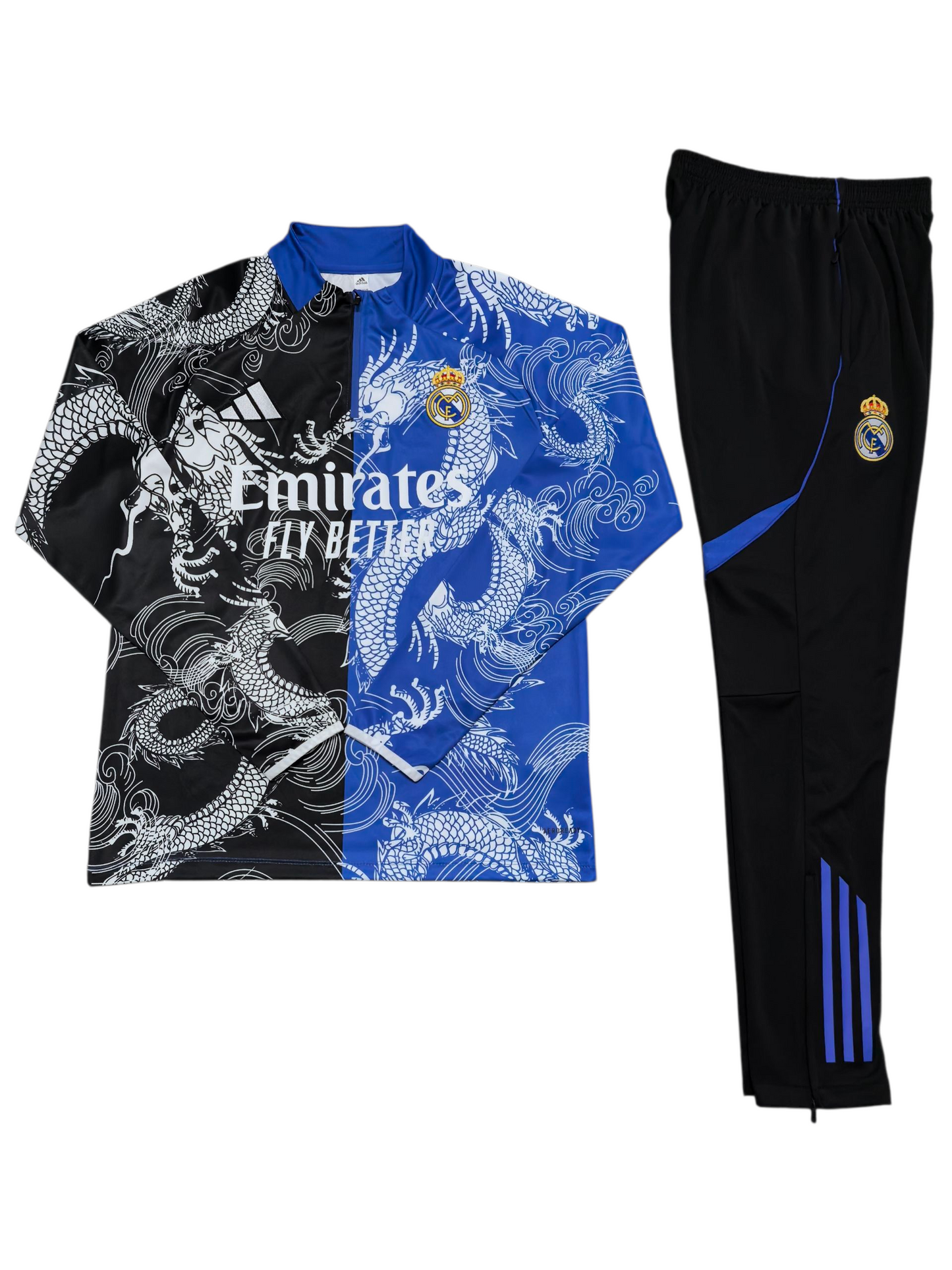 Real Madrid 25/26 Adidas Kids Tracksuit – Blue & Black Dragon Design