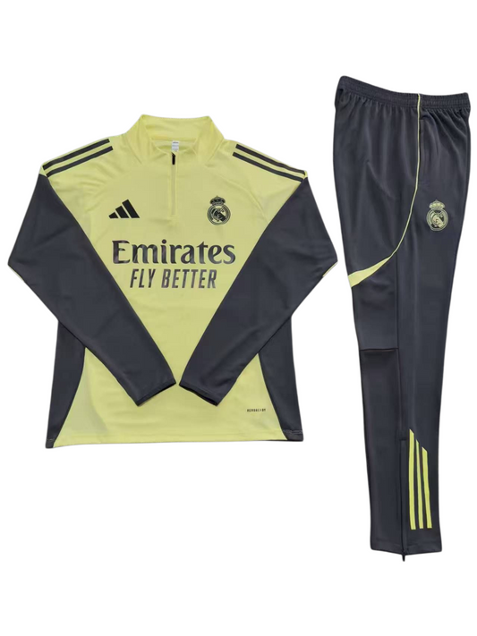 Real Madrid 25/26 Adidas Kids Tracksuit – Yellow & Grey