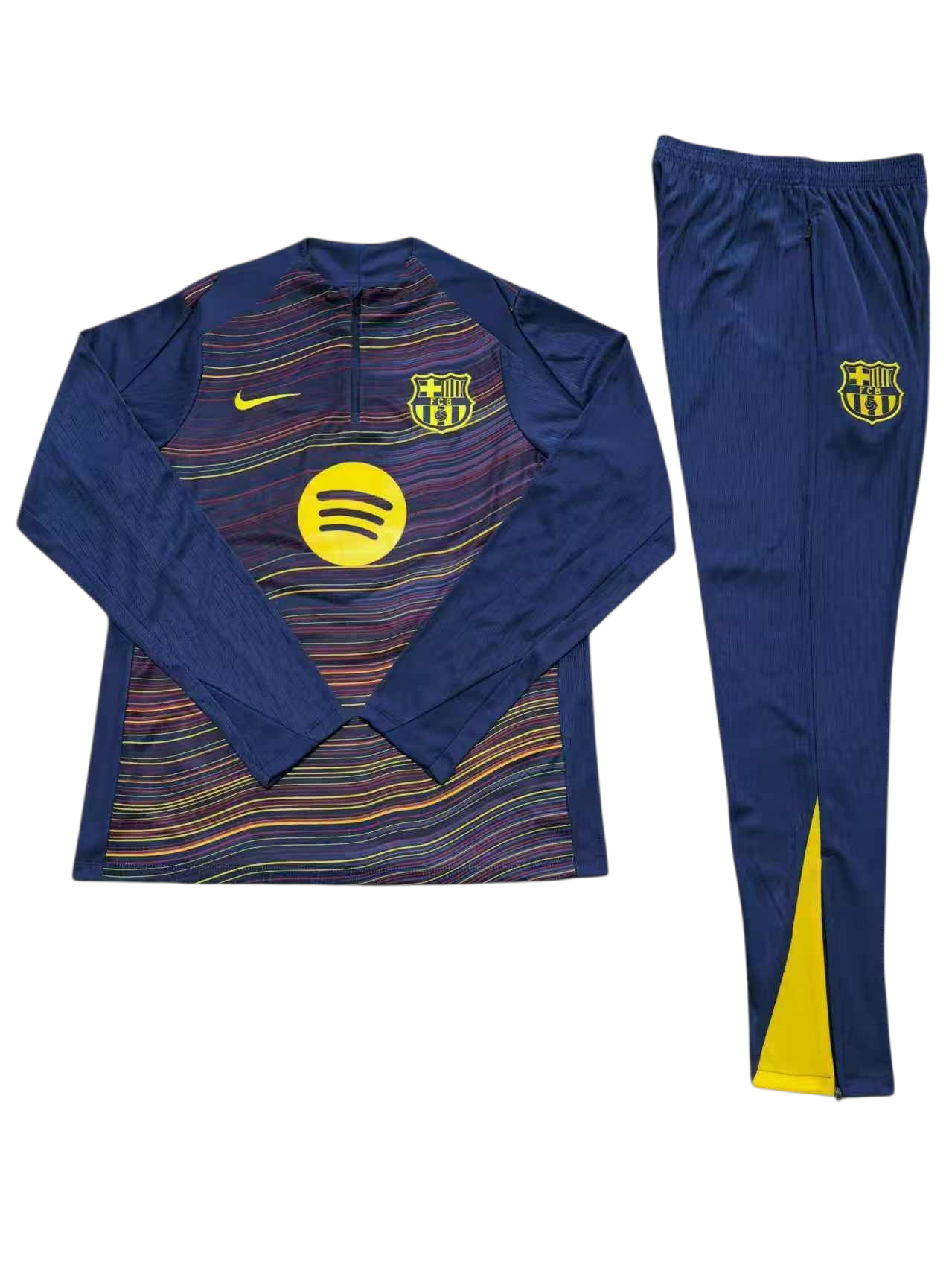Barcelona 25/26 Nike Kids Tracksuit – Navy & Multicolor Stripe Design