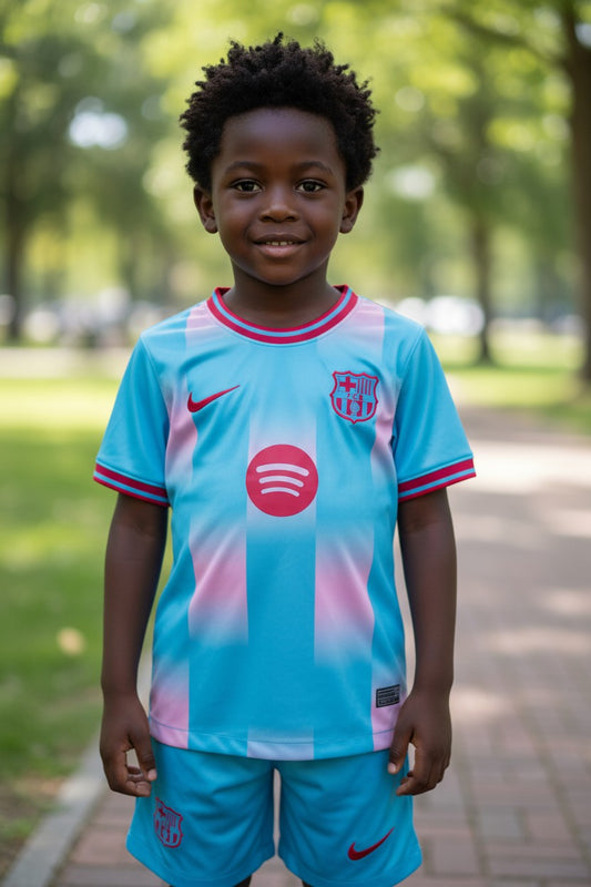 Barcelona 25/26 Nike Kids Kit - Blue & Pink - Inc Socks
