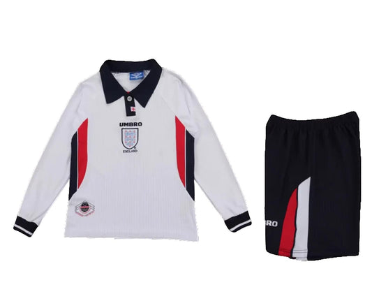 England 1998 Umbro Kids Home Kit - White - Long Sleeve - Inc Socks