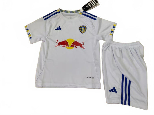 Leeds 25/26 Adidas Kids Home Kit - White - Inc Socks