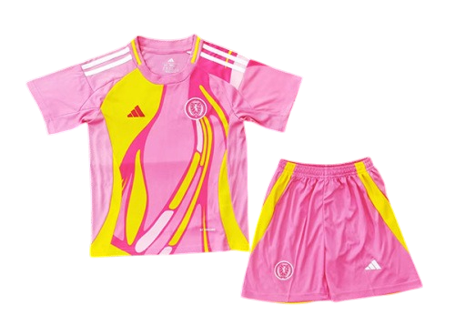 Scotland 25/26 Adidas Kids Away Kit - Pink & Yellow - Inc Socks