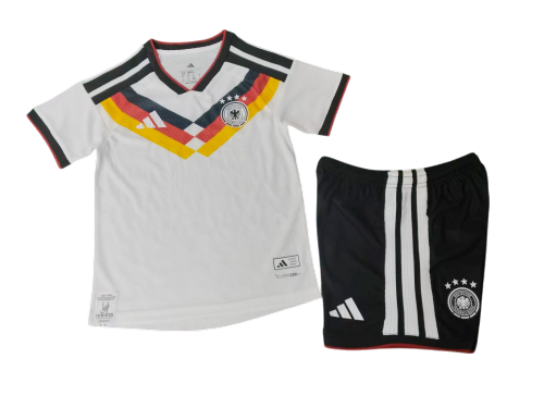Germany 25/26 Adidas Kids Home Kit - White & Black - Inc Socks