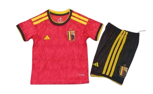 Belgium 25/26 Adidas Kids Home Kit - Red & Black - Inc Socks