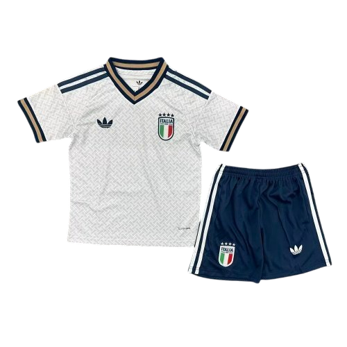 Italy 25/26 Adidas Kids Away Kit - White & Navy - Inc Socks
