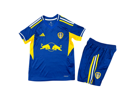 Leeds 25/26 Adidas Kids Away Kit - Blue & Yellow - Inc Socks