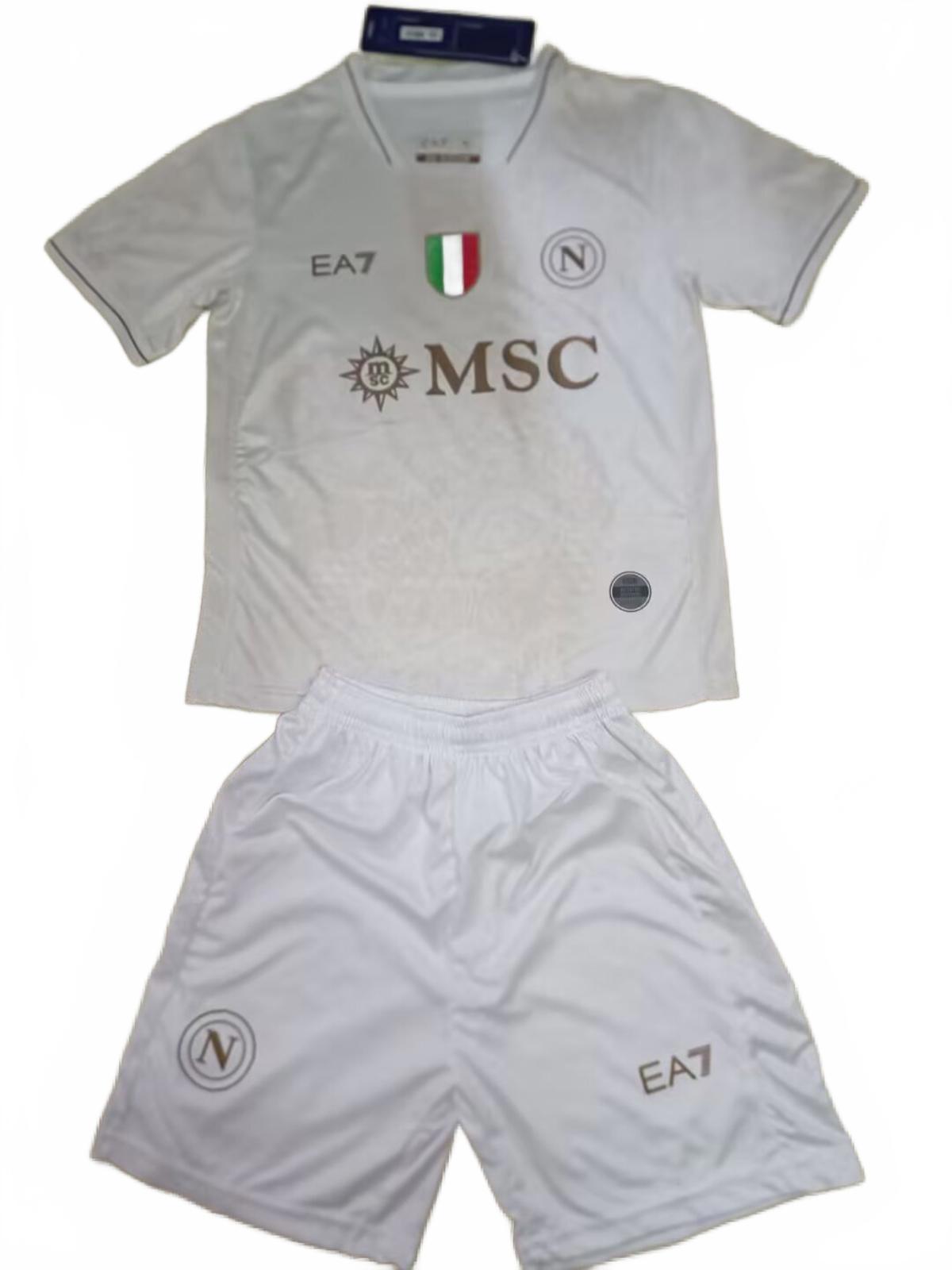 Napoli 25/26 EA7 Kids Away Kit - White - Inc Socks