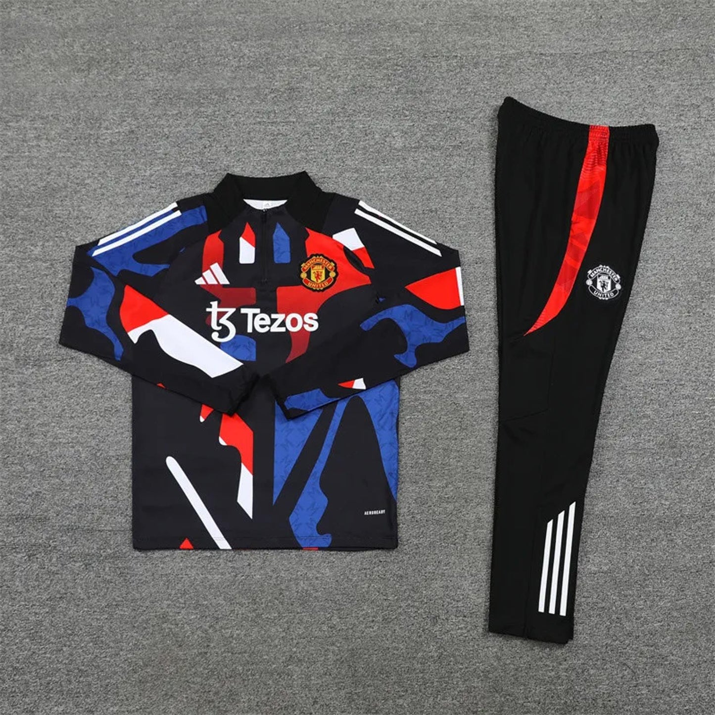 Manchester United 25/26 Adidas Mens Tracksuit  Black, Blue & Red