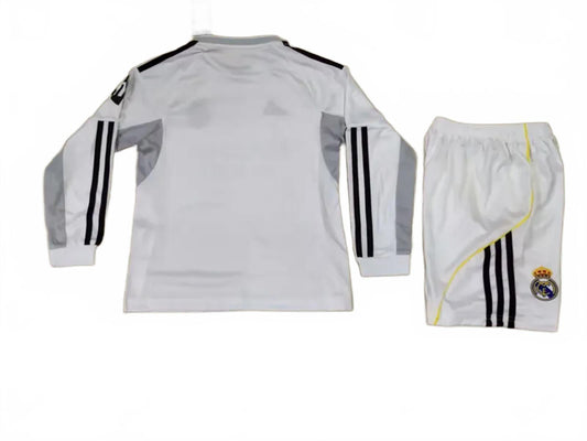 Real Madrid 25/26 Adidas Kids Long Sleeve Home Kit - White - inc Socks