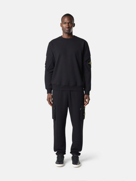 Stone Island Regular-fit Crewneck Sweatshirt in Natural Organic Cotton Fleece with Sleeve Pockets