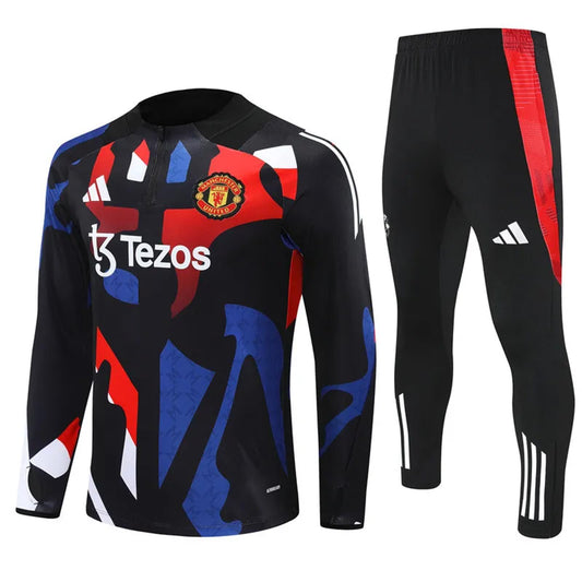 Manchester United 25/26 Adidas Mens Tracksuit  Black, Blue & Red