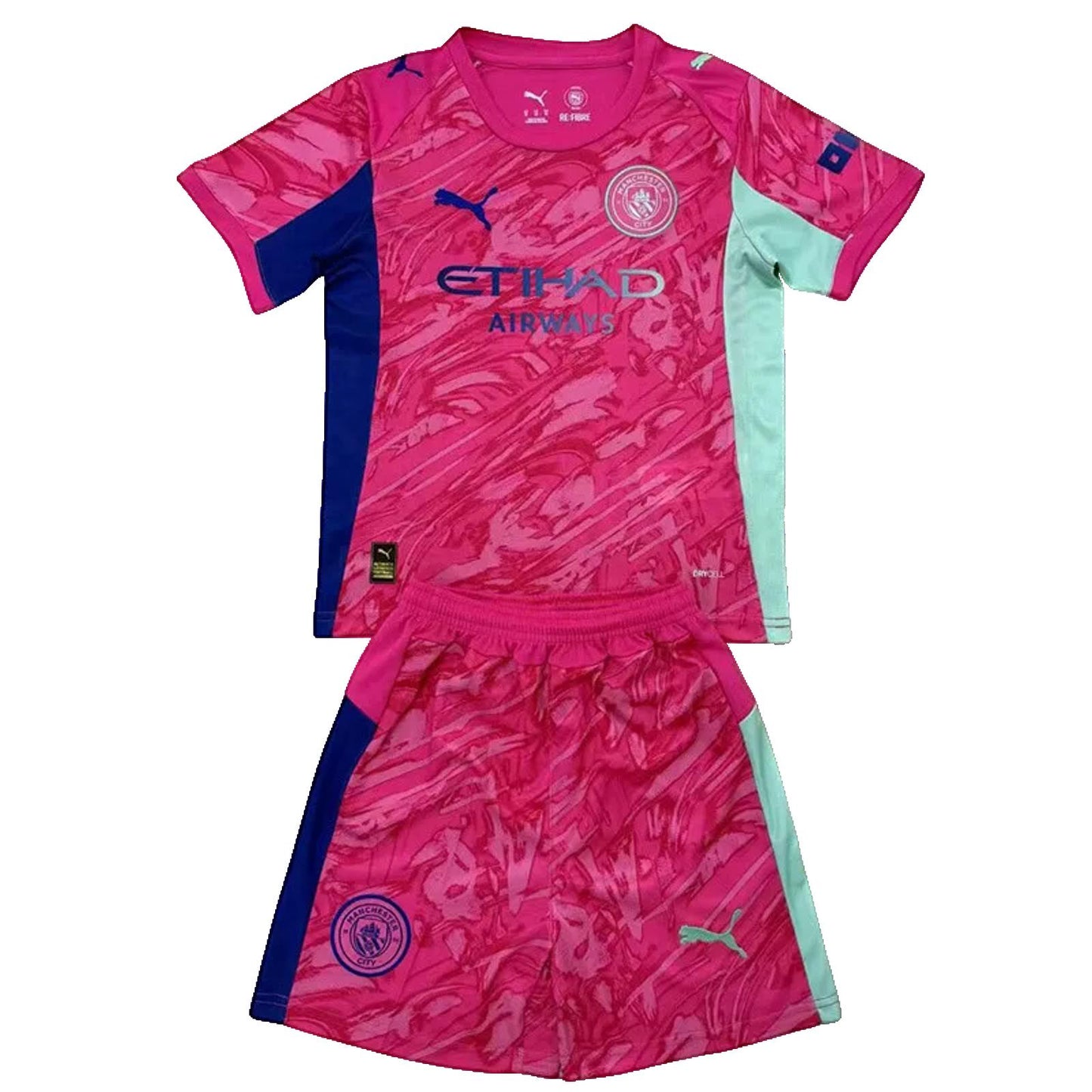 Manchester City 25/26 Puma Kids Goalkeeper Kit - Pink - Inc Socks