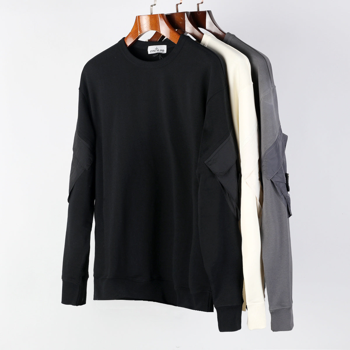 Stone Island Regular-fit Crewneck Sweatshirt in Natural Organic Cotton Fleece with Sleeve Pockets