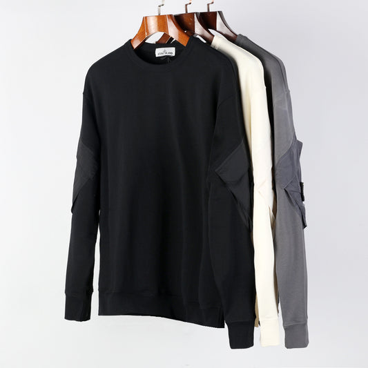 Stone Island Regular-fit Crewneck Sweatshirt in Natural Organic Cotton Fleece with Sleeve Pockets