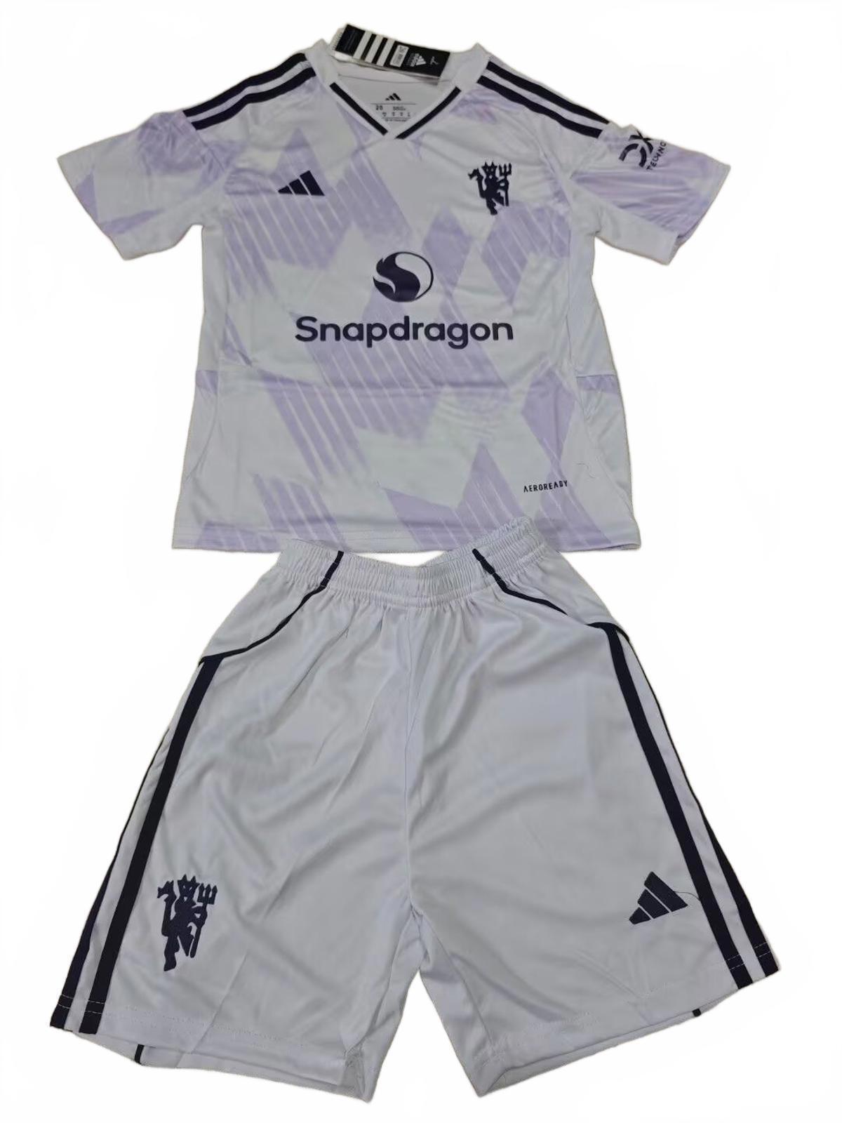 Manchester United 25/26 Adidas Kids Away Kit - Inc Socks