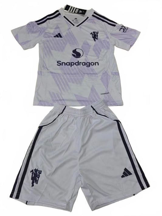 Manchester United 25/26 Adidas Kids Away Kit - Inc Socks
