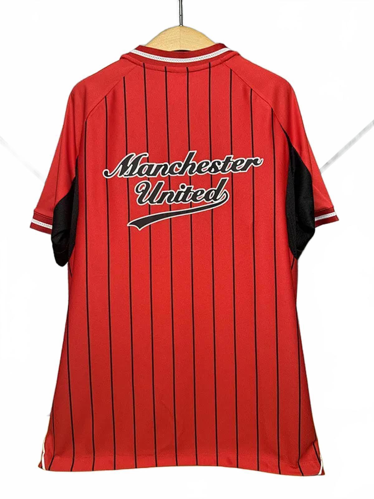 Manchester United 25/26 Adidas Baseball Jersey - Red Pinstripe