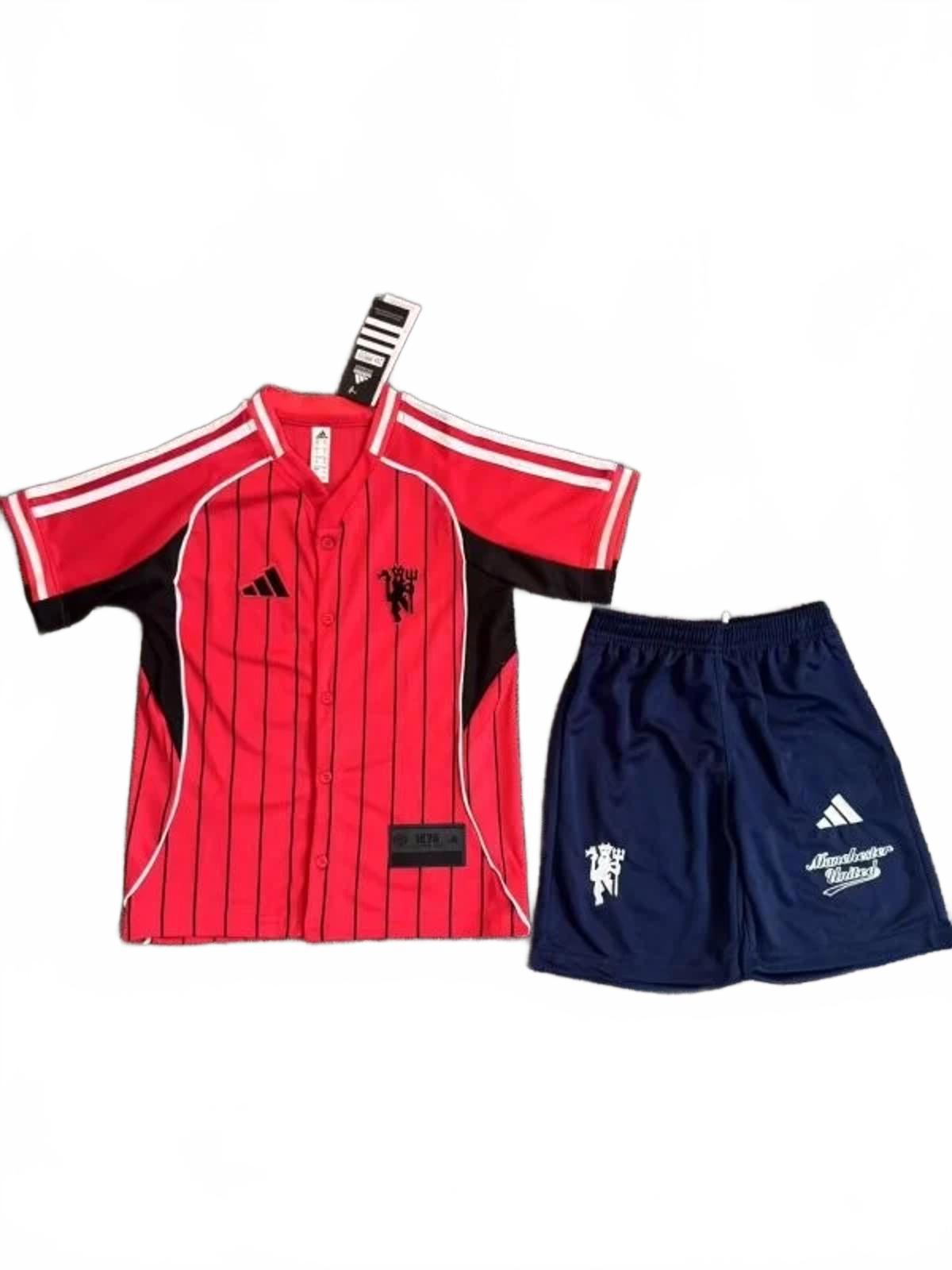 Manchester United 25/26 Adidas Kids Baseball Jersey Kit