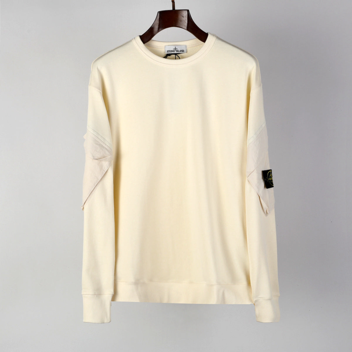 Stone Island Regular-fit Crewneck Sweatshirt in Natural Organic Cotton Fleece with Sleeve Pockets