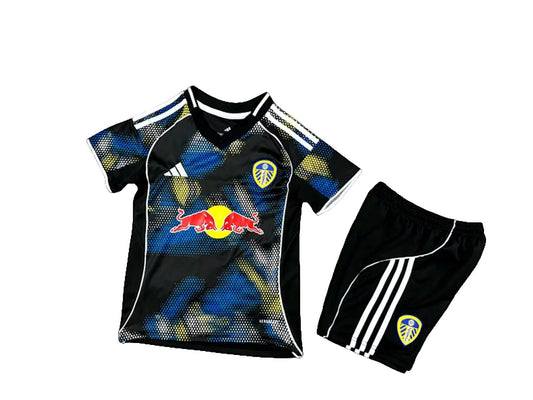 Leeds United 25/26 Adidas Kids Third Kit - Black - Inc Socks