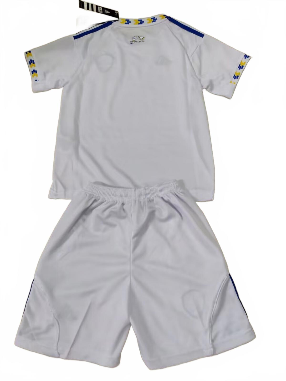 Leeds 25/26 Adidas Kids Home Kit - White - Inc Socks