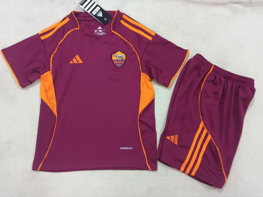 Roma 25/26 Adidas Kids Home Kit - Dark Red - Inc Socks