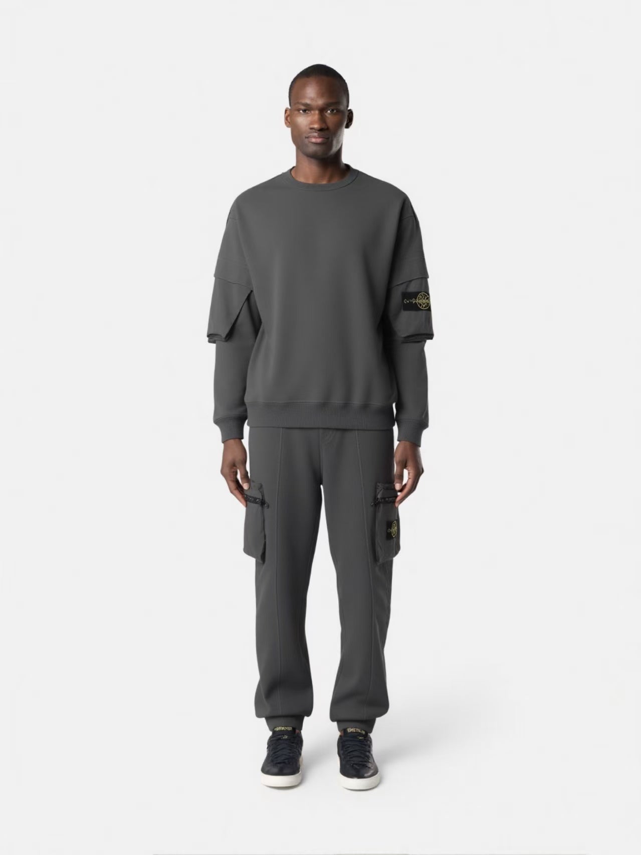 Stone Island Regular-fit Crewneck Sweatshirt in Natural Organic Cotton Fleece with Sleeve Pockets