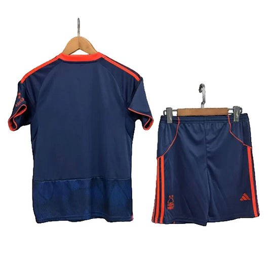 Nottingham Forest 25/26 Adidas Kids Third Kit - Blue & Orange - Inc Socks
