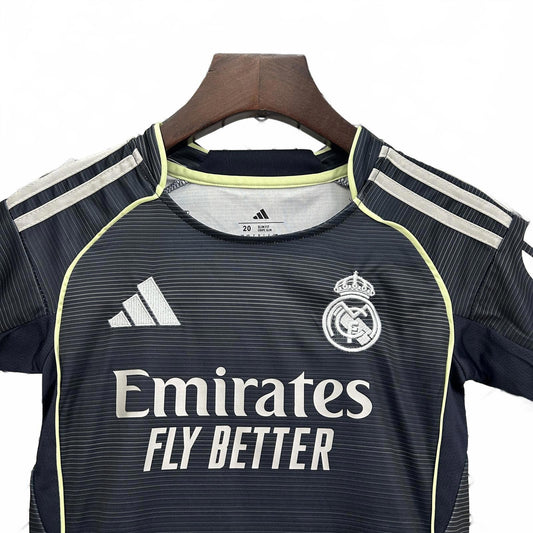 Real Madrid 25/26 Adidas Kids Away Kit - Black - Inc Socks