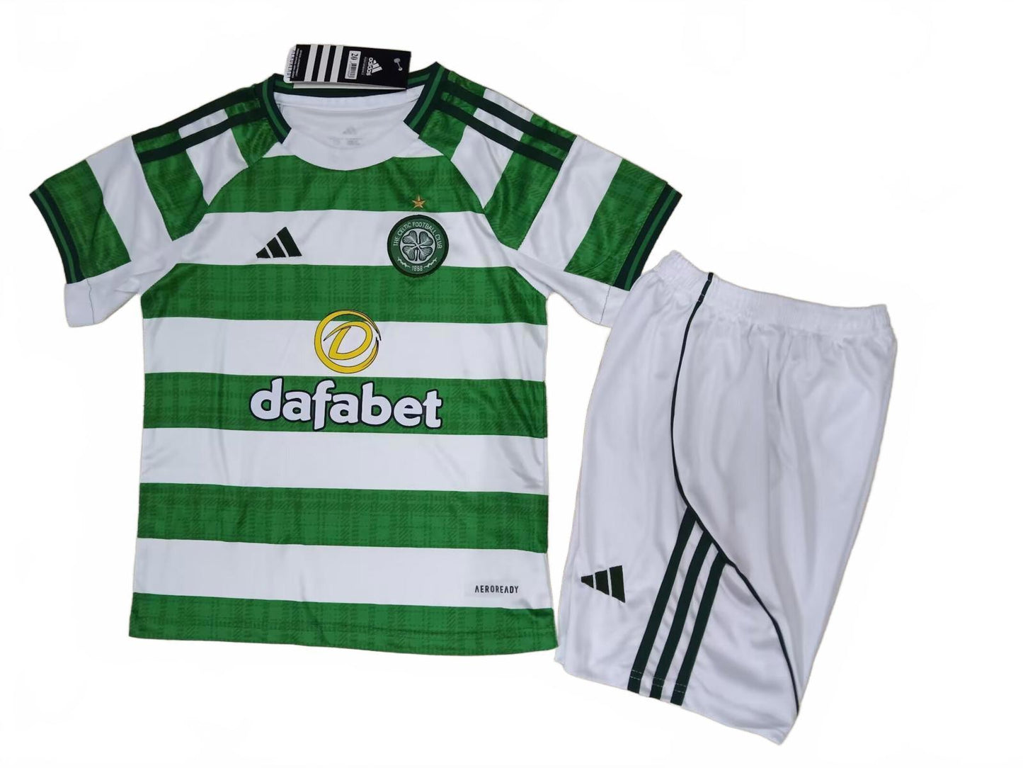 Celtic 25/26 Adidas Kids Home Kit - Green - Inc Socks