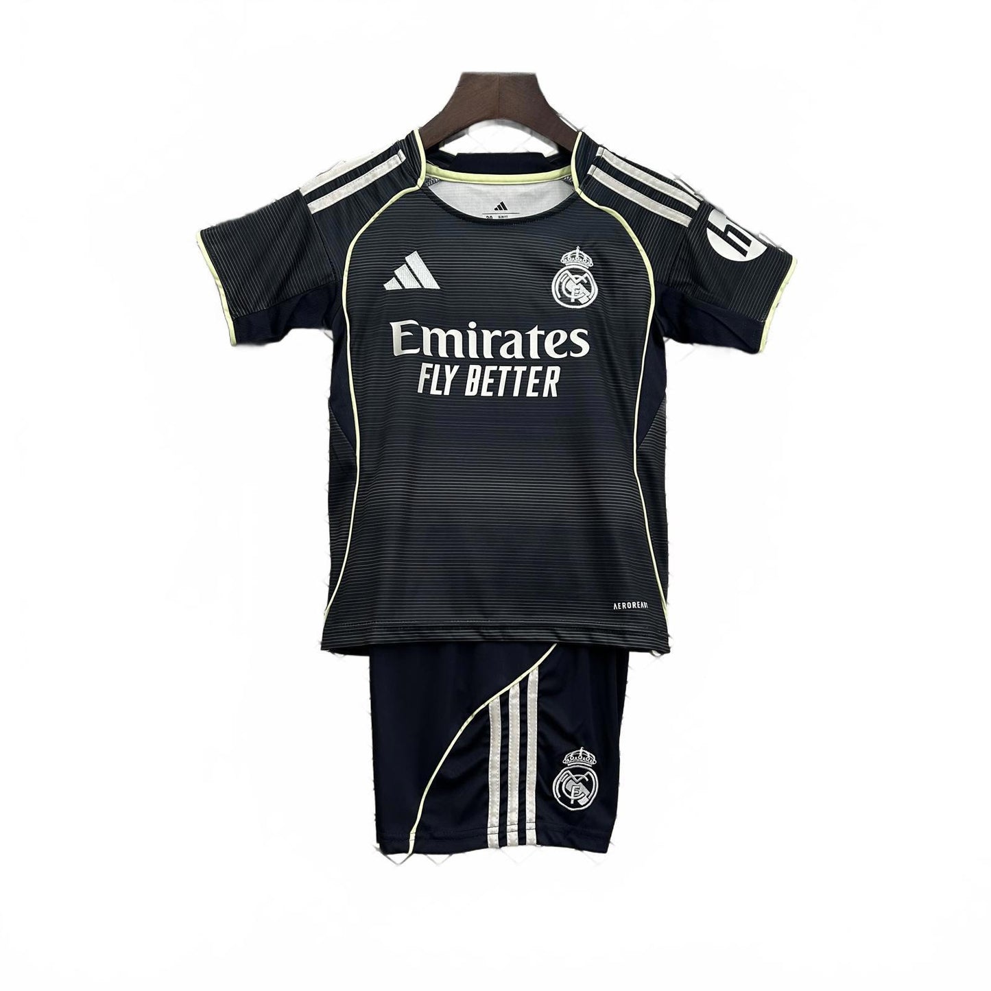 Real Madrid 25/26 Adidas Kids Away Kit - Black - Inc Socks