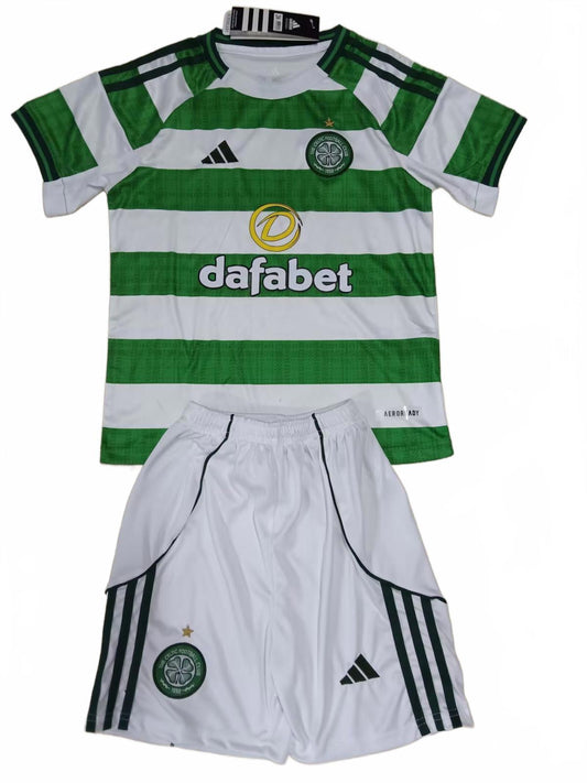Celtic 25/26 Adidas Kids Home Kit - Green - Inc Socks