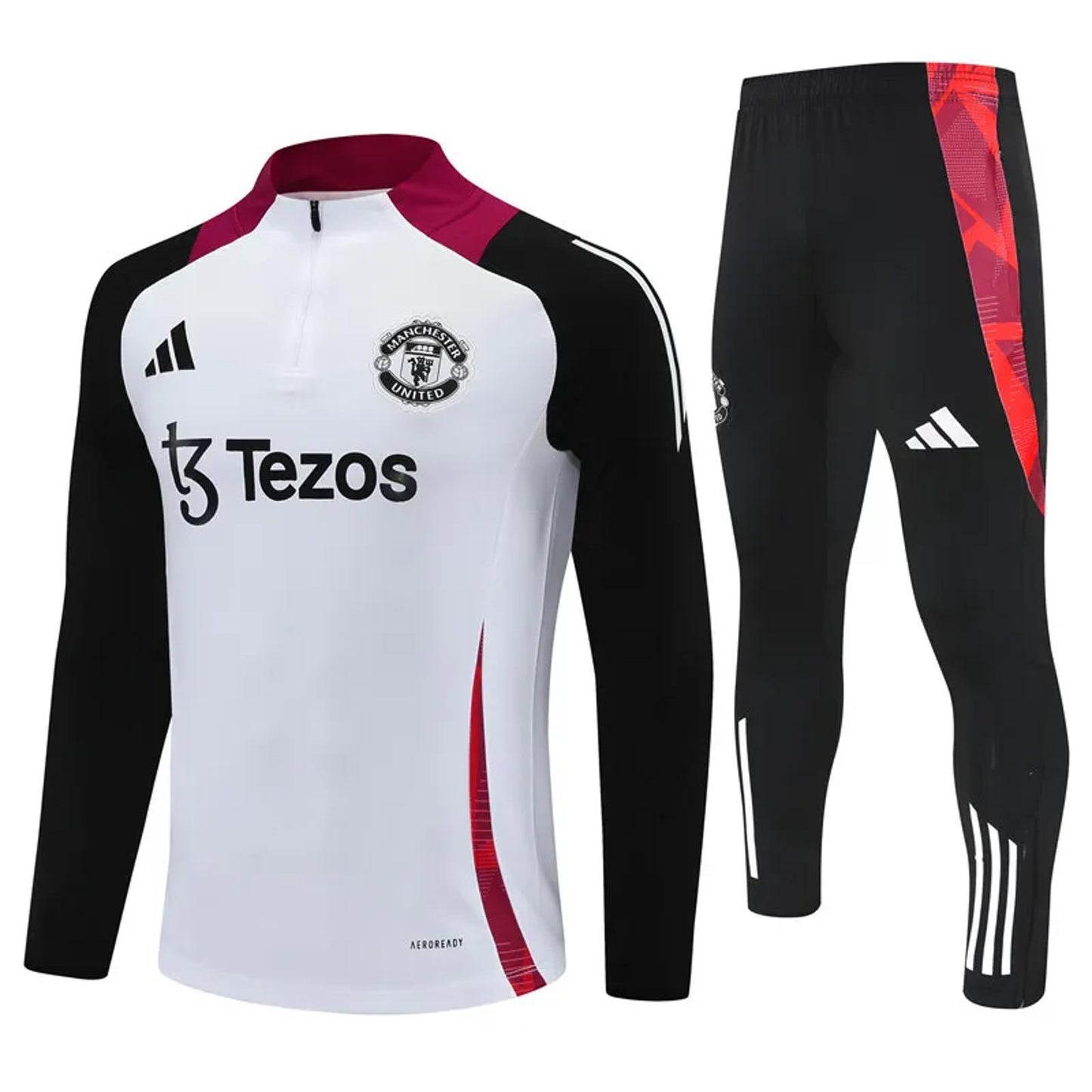 Manchester United 25/26 Adidas Kids Tracksuit - White & Black