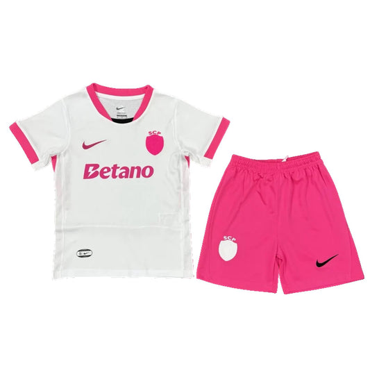 Sporting Lisbon 25/26 Nike Kids Football Kit - Pink & White - Inc Socks