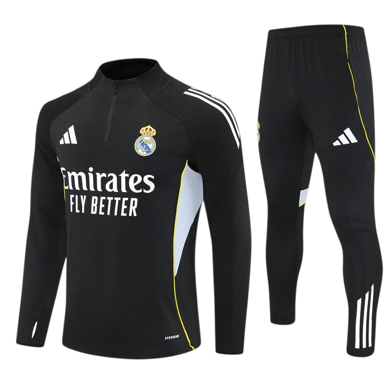 Real Madrid 25/26 Adidas Kids Tracksuit – Black & Yellow