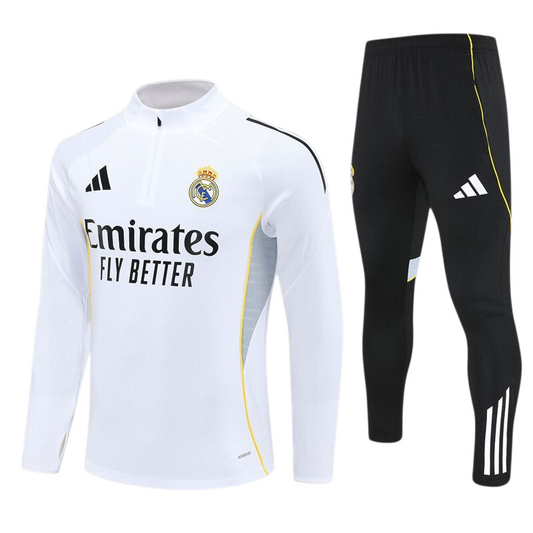 Real Madrid 25/26 Adidas Kids Tracksuit – White & Black