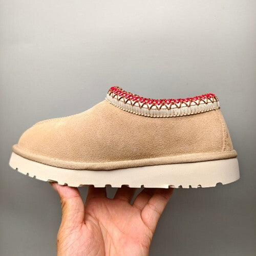 UGG Women’s Tasman Slippers – Beige Suede with Embroidered Collar