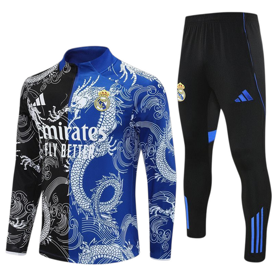 Real Madrid 25/26 Adidas Kids Tracksuit – Blue & Black Dragon Design