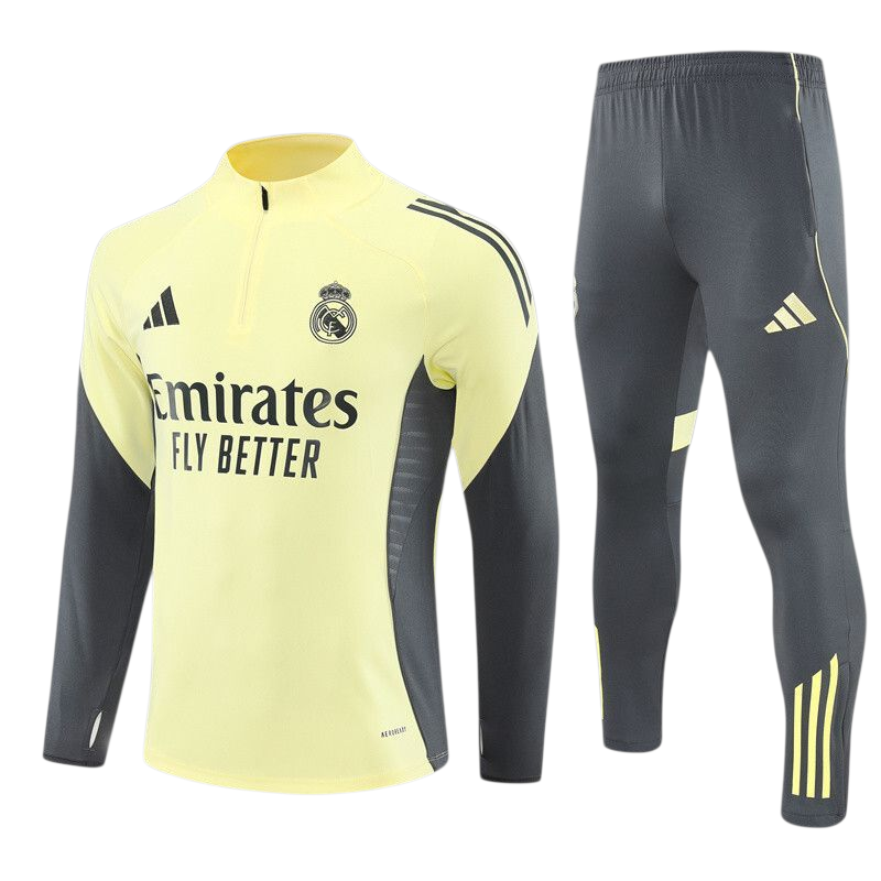 Real Madrid 25/26 Adidas Kids Tracksuit – Yellow & Grey
