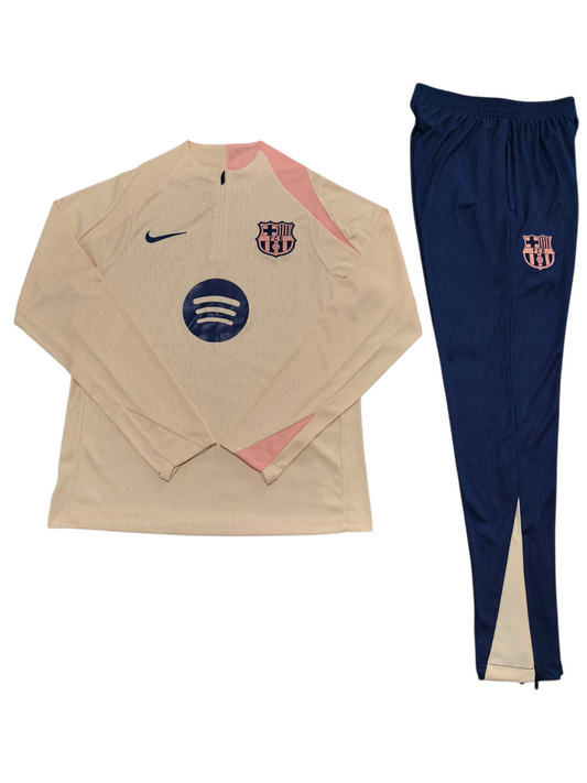 Barcelona 25/26 Nike Kids Tracksuit – Beige & Navy