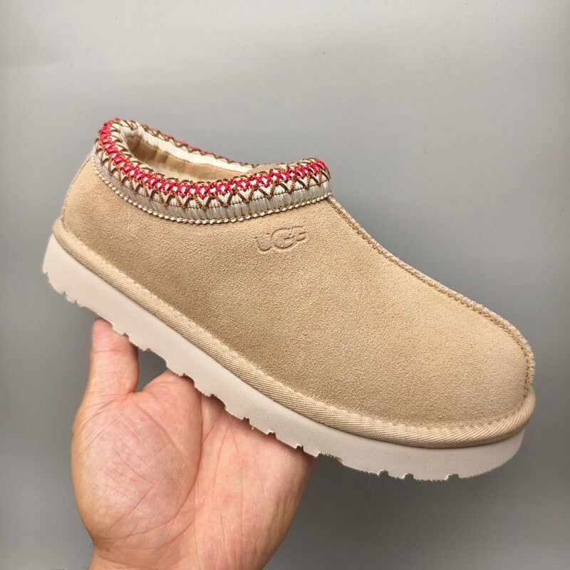 UGG Women’s Tasman Slippers – Beige Suede with Embroidered Collar