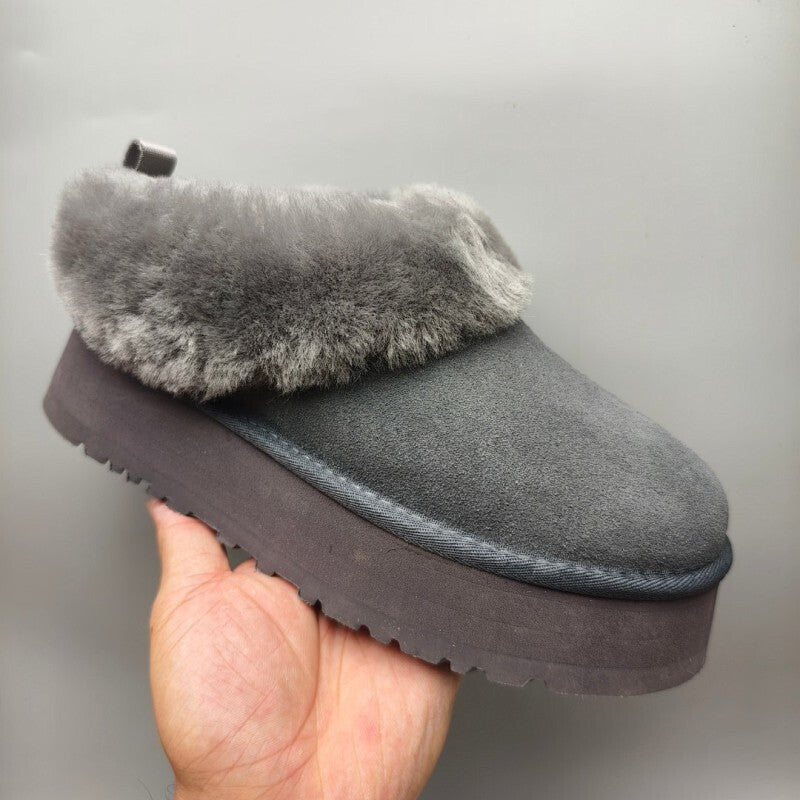 UGG Women’s Grey Fur Lined Platform Slippers – Cozy Winter Style