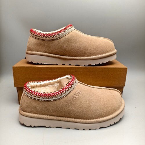 UGG Women’s Tasman Slippers – Beige Suede with Embroidered Collar