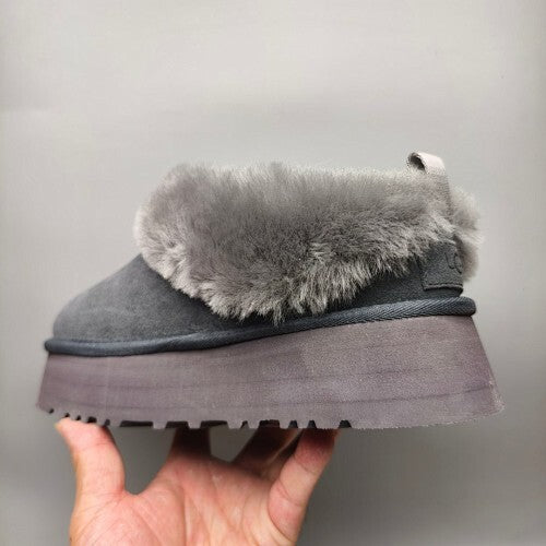 UGG Women’s Grey Fur Lined Platform Slippers – Cozy Winter Style
