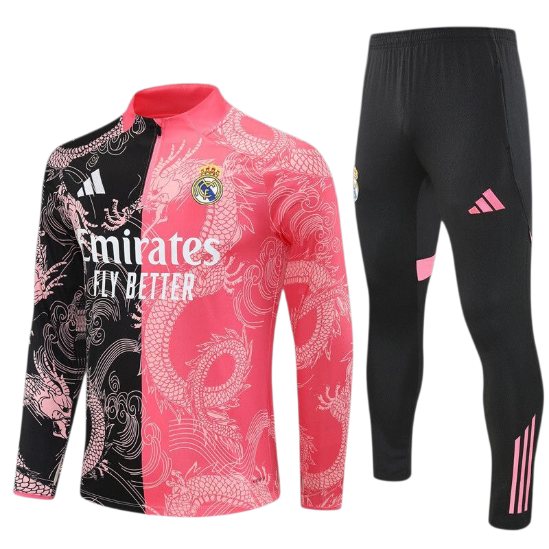 Real Madrid 25/26 Adidas Kids Tracksuit – Pink & Black Dragon Design